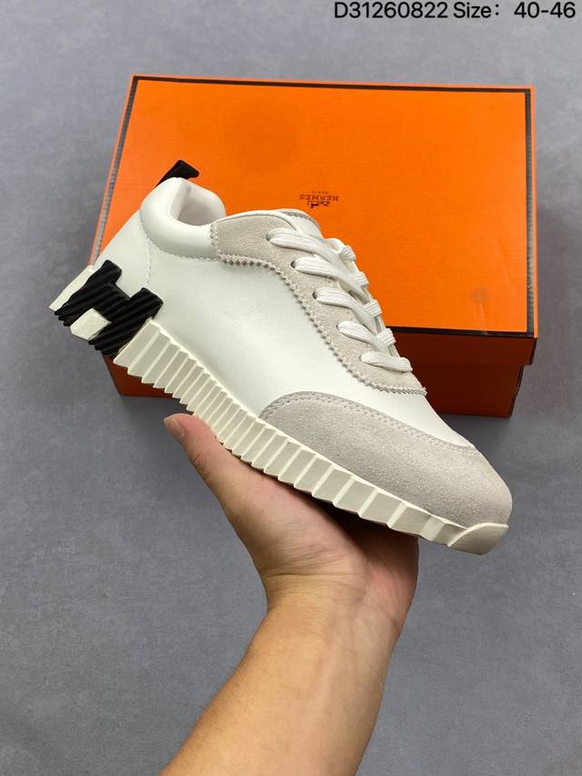 Hermes Bouncing Calfskin Round Toe Lace-Up Low-Top Lifestyle Casual Shoes Men's Hermes Bouncing Calfskin Round Toe Lace-Up Low-Top Lifestyle Casual Shoes Men's